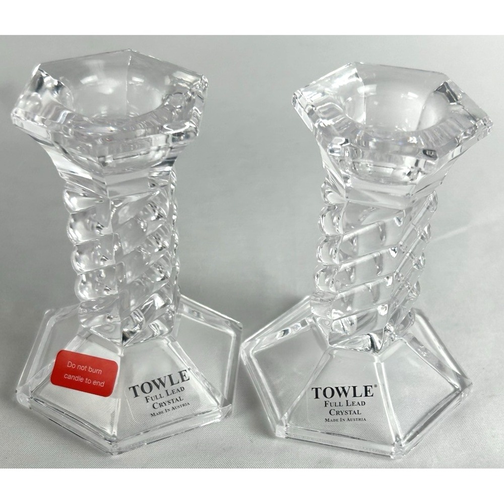 Vintage Towle Lead Crystal Candlestick Pair Made in Austria Twisted Column